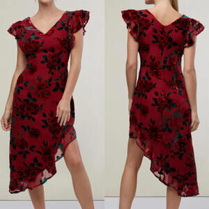 RACHEL PARCELL Jacquard Smocked Midi Dress Deep Red Size Large NWT MSRP $198